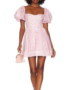 Bardot Pink Floral Puff-Sleeve Mini Dress